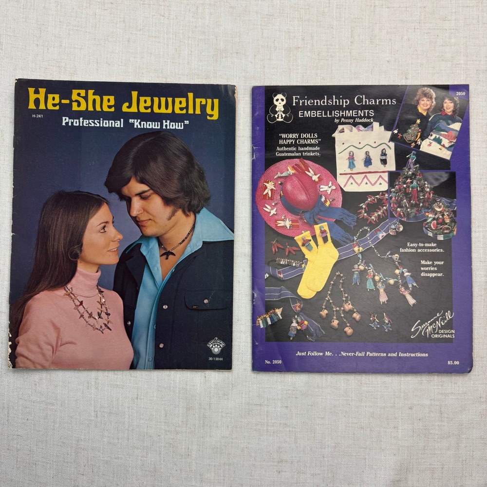 Vintage 70s 80s Jewelry Craft Booklets He-She Jewelry Friendship Charms Lot of 2